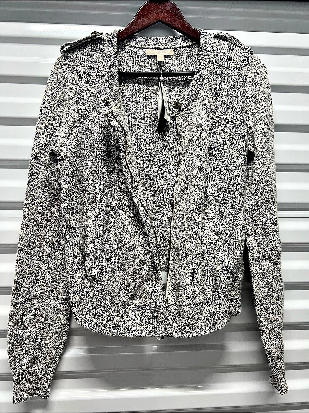 Banana Republic Tweed Bomber Jacket in Gray & White Size Large NWT